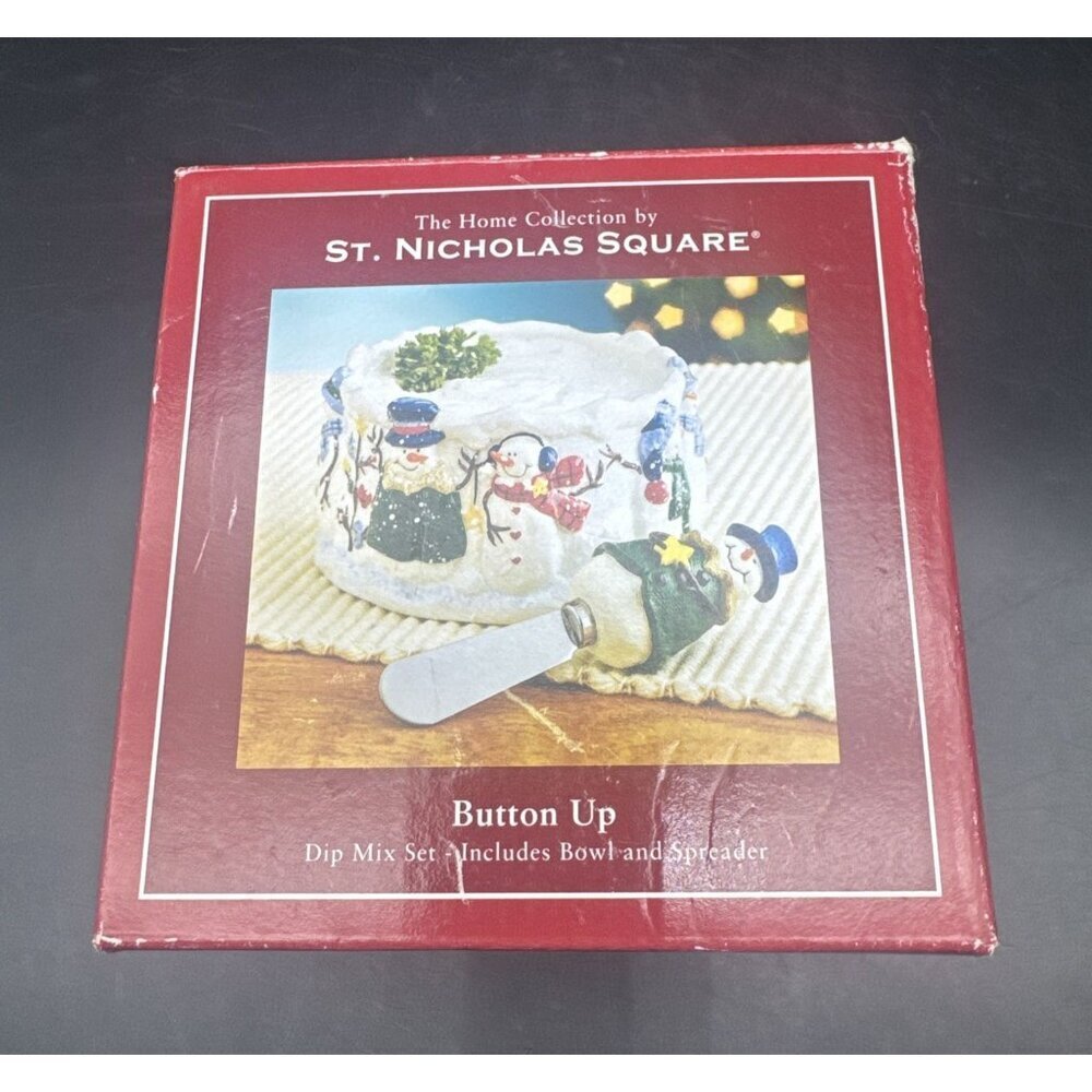 St Nicholas Square BUTTON UP‎ Snowman Dip Mix Set Bowl & Spreader Christmas - Picture 2 of 14